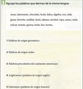 Figura 4.  Ejercicio de léxico en Culturas hispanas