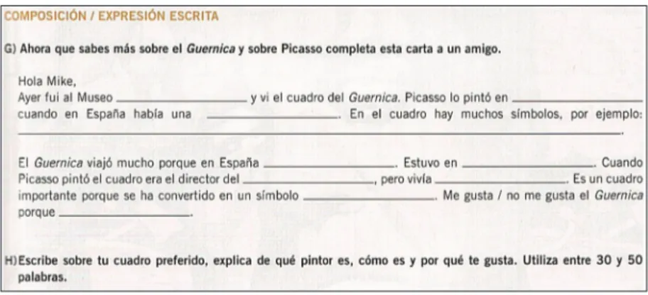 Figura 6.  Modelo de actividad de expresión escrita en El mundo en español