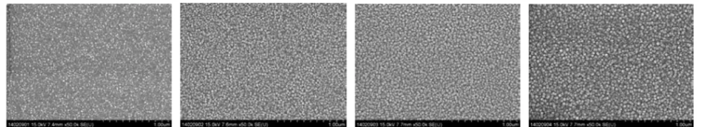 Fig. 2. Scanning electron microscopy images of the Al-doped CdO thin films: S1, S2, S3, and S4 groups.