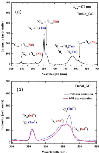 Fig. 1. (Color online) XRD patterns of Tm and Nd codoped glass and glass-ceramic.