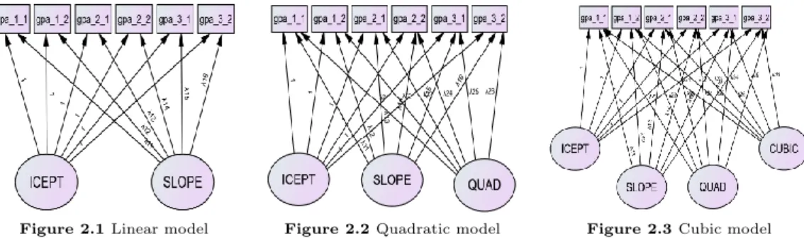 Figure 2.1 Linear model Figure 2.2 Quadratic model Figure 2.3 Cubic model