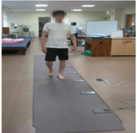 Fig. 1. gait function test (byGAITRite)  1)  편마비로 진단 받고 발병 후 3개월이 지난 뇌