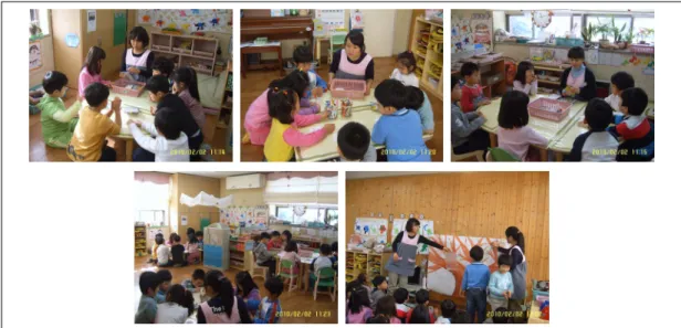 Fig. 4. Applying and Team teaching in art&amp;crafts class 자유롭게 점검한 후,  아이들의 활동량과 활 동 속도를 조절하기도 하였다
