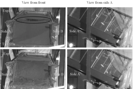 Fig. 13. Front view and side view showing failure surface in Exp. 4