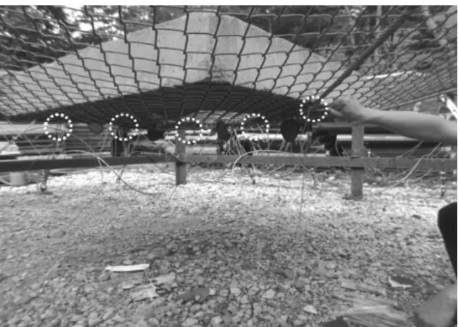 Fig. 7. Installation of strain gauge and targets for high speed camera