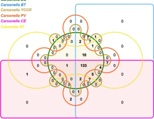 Table 2. Gene number distribution for different functional category analysis in six C