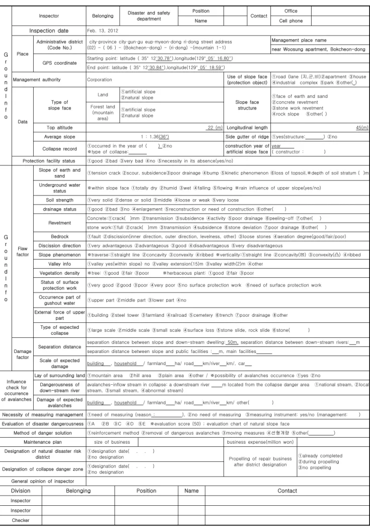 Fig. 2. Existing Steep-slope Inspection sheet