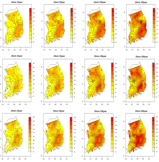 Figure 4.2 The contour map of return level (25, 50, 100, 200 year)