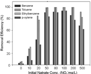 Fig. 5. Biodegradatin of MTBE under denitrifying conditions. All  experiment condition was similar with previous experiments