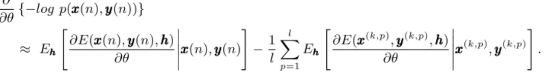 Table 4.1 ACD-k-l algorithm for discriminative RBM 1. Set the initial values of WW W , UU U , aa a, bb b, cc c and the learning rates η w , η u , η a , η b , η c .