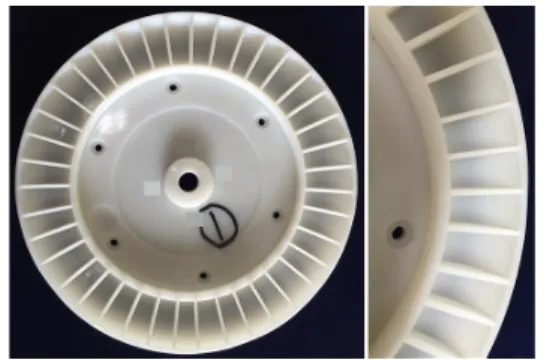 Fig.  3  Prototype  of  uneven  pitch  impeller  by  3D  printernoise)의 저감을 위해 임펠러(impeller)의 날개(vane)를  부