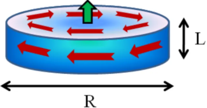 Fig. 1. (Color online) Schematic diagram of a spin con- con-figuration in a ferromagnetic nanodisk.