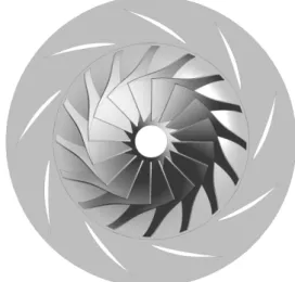 Fig.  2  Three  dimensional  view  of  the  impeller  and  vane  diffuser압축기 시장은 상당히 거대하지만 기술 수준이 다소 높지 않아 고성능, 고효율의 압축기 설계 및 제작이 꾸준히 요구되고 있다