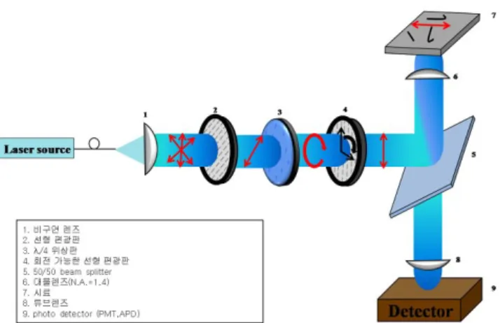 Fig. 1. Schematic of the confocal microscope to control the direction of input polarization.
