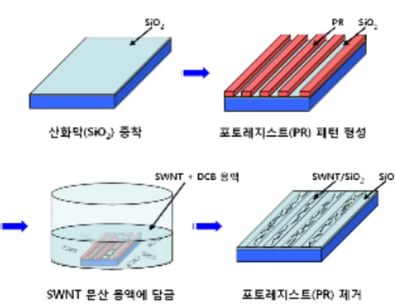 Fig. 1. Schematic diagram of the SWNT assembly method using only a photolithographic process.