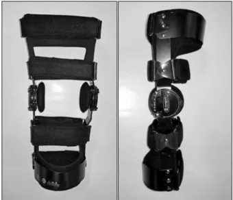 Fig. 2. Photograph of four points of leverage system func-func-전방십자인대 재건술 후 기능성 보조기의 목적은 스포츠 활동 시 무릎에 안정감을 주어 추가적인 손상을 예방하고, 이식건의 회복을 도우며,  슬관절의 고유감각기능 향상 및 수술 후 활동 시 자신감 회복이다