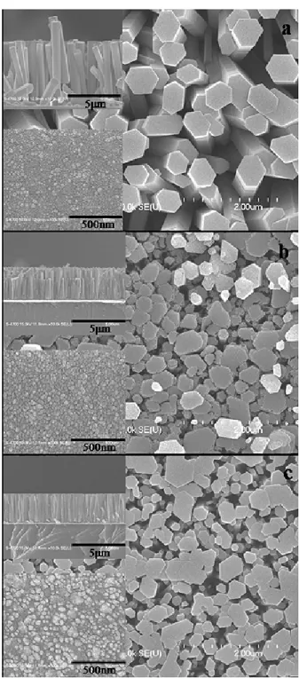 Fig. 2. The thickness of ZnO seed layer and grain size with different deposition temperatures.