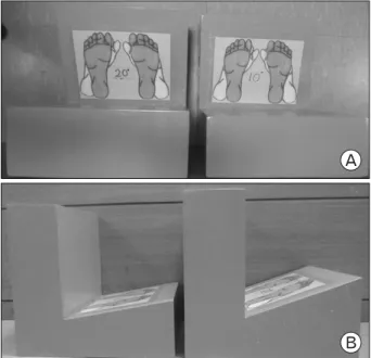Fig.  2.  Footholds  for  10°  and  20°  ankle  dorsiflexion.  Left foothold is for 10° and right one for 20° in each image