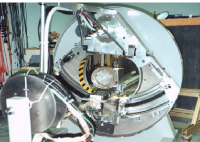 Fig. 2. Dual modality medical imaging system for CT and SPECT. The gantry rotates the x-ray tube and CZT detector around a stationary phantom.
