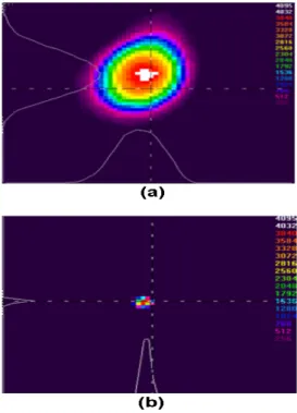 Fig. 6. (a) The spatial pattern of fiber laser beam before and after the beam was transmitted the polarizer