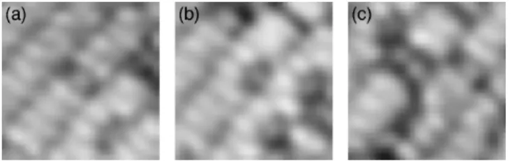 Fig. 13. STM image features of C 2 H 2 adsorption config- config-urations on Si(001)-2 × 1