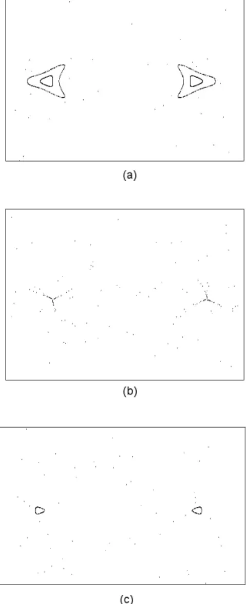 Fig. 6. The Brody exponent ν verse λ. The vertical arrows point out the bifurcation points of period four, tree, and two orbits, and the vertical dotted lines indicate the λ values at which the wrapping invariant tori break out in classical chaos.