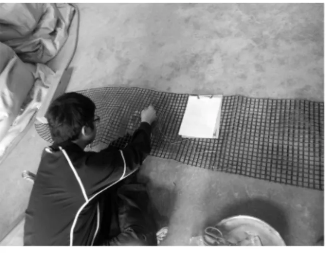 Fig. 9. Model soil wall preparation Fig. 10. Attach of strain gauge