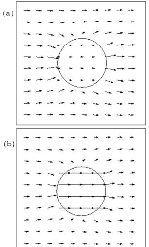 Fig. 13. (a) Configuration of electric fields(E) for inside and outside dielectric sphere