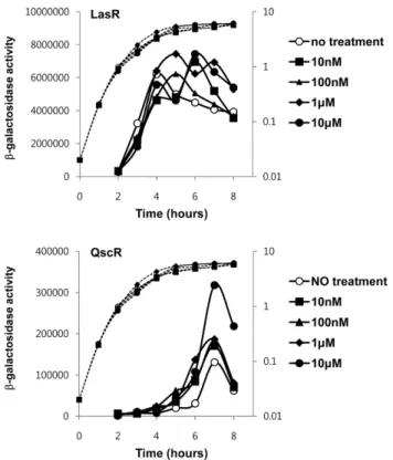 Fig. 2. The inhibition of the LasR and QscR activities by 5b.