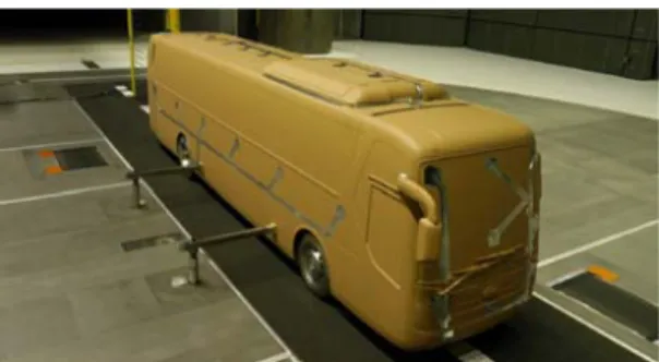 Fig. 2 Wind tunnel test of 1/4 scale model under moving  ground condition