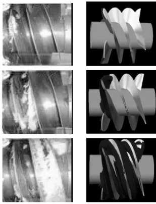 Fig.  5  Inducer  flow  visualizations  at  Q/Qn  =  1.03  at  cavitation  numbers  of  0.09,  0.06,  and  0.045