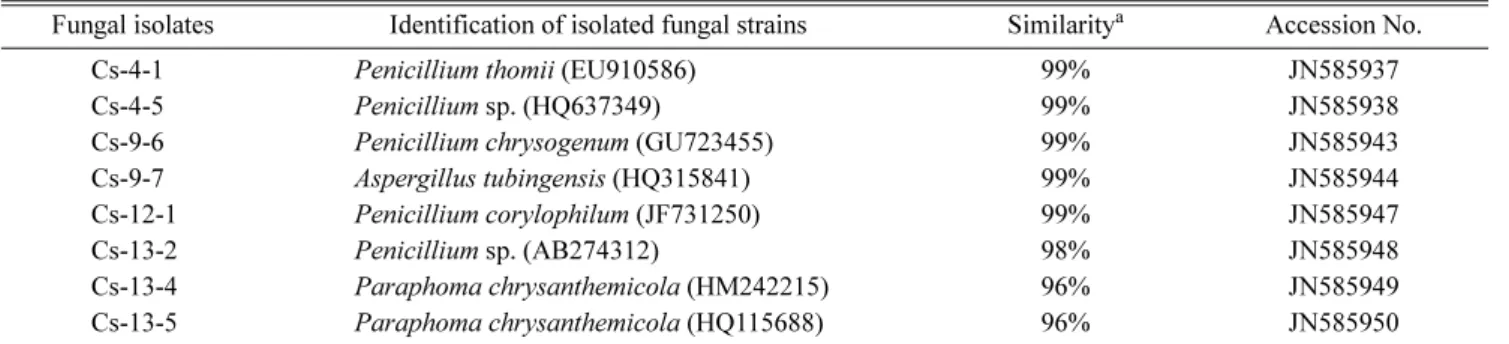 Table 2. Identification of endophytic fungi in this study.
