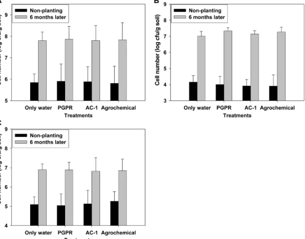 Fig. 3. Rhizosphere diversity of functional bacteria in the red pepper farming field. Comparison of microbial diversity with non-plant- non-plant-ing soil and after 6 months later soil sample