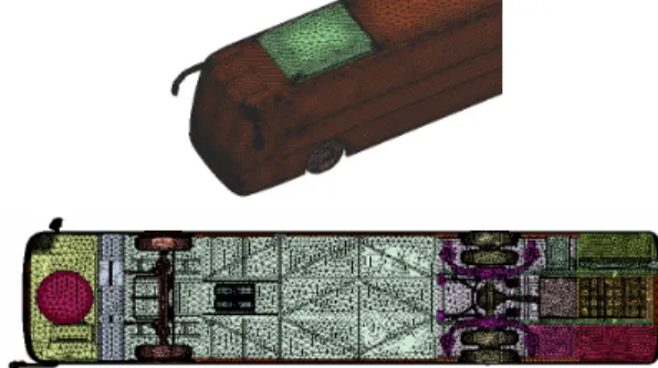 Fig. 1 3D view of the model bus and the optimized numerical  grid at the bottom of the model