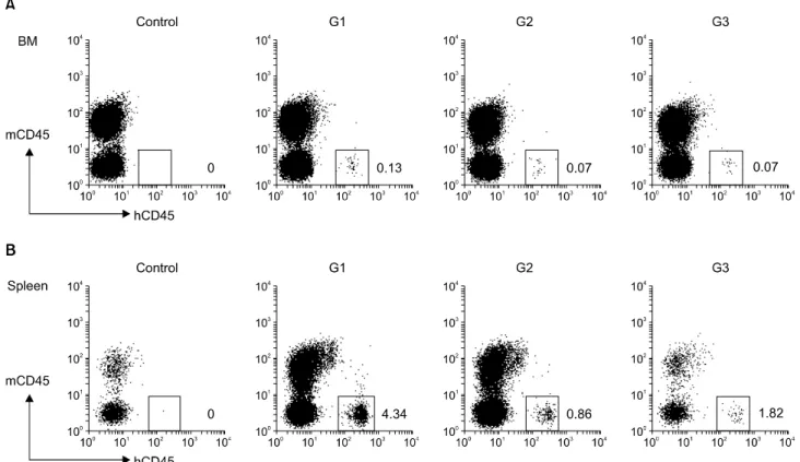 Fig.  3.  Human  cell  reconstitution  of  recipient  lymphoid  organs  at  20  weeks  after  transplantation