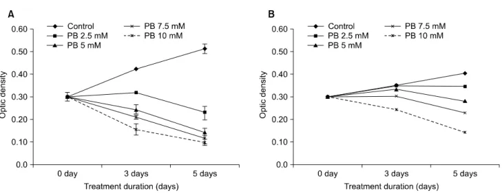 Fig.  2.  Changes  in  optic  density  measured  after  Na-4-PB  treatment  in  FTC-133  and  TPC-1  cell  lines