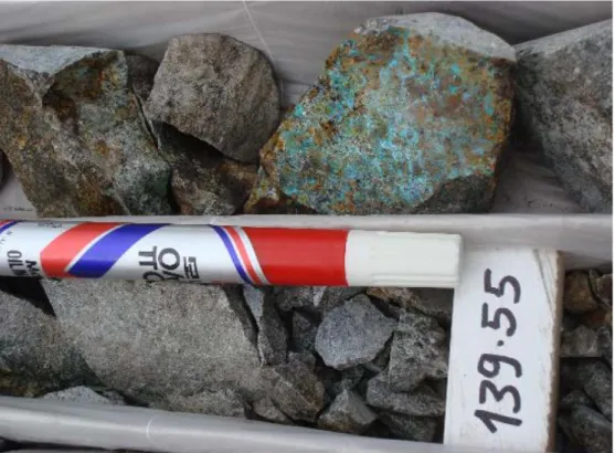 Fig. 4. Copper oxide zone observed in drill core (139.55 m).