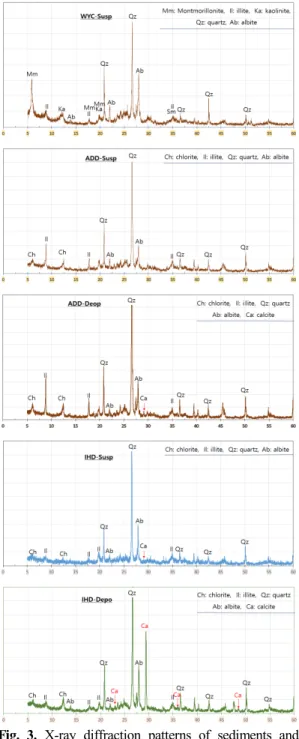Fig. 2. Color of sediments and suspended solid  collected from Andong and Imha Dam area.