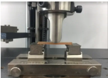 Figure 2. Testing of flexural strength and flexural modulus using a uni- uni-versal testing machine.