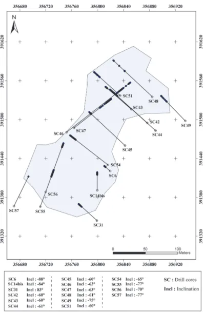 Fig. 10 represents a map showing the distribution of the considered drill holes and the position of the