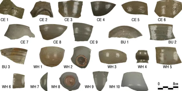 Fig. 2. Ceramic specimens in this study. CE means celadons, BU means Buncheongwares, WH means white porcelains.