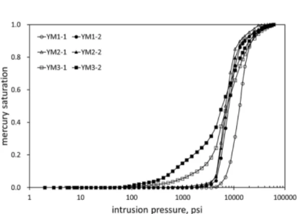 Fig. 9. Mercury intrusion capillary pressure curve for mudstone samples.