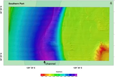 Fig. 7. The bathymetry of the southern part of the Hupo Basin. 