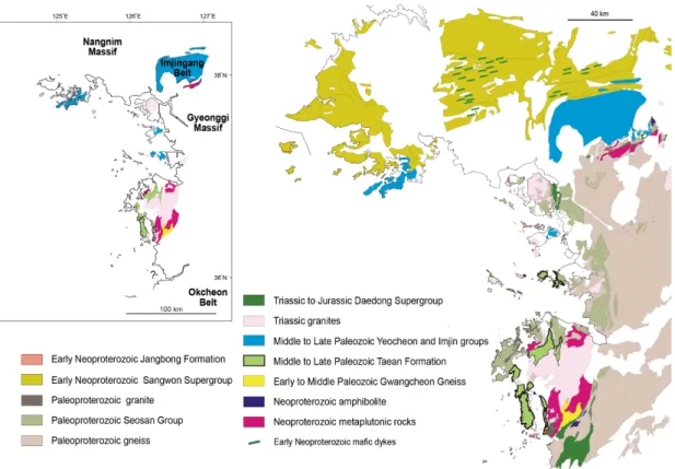 Fig. 1. Simplified geological map of the western Gyeonggi Massif (modified from Kim et al., 2014, 2017).