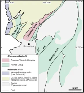 Fig. 2. Simplified geological map of the Chungnam Basin, modified after Park  et al. (2018)