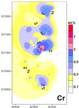 Fig. 4. Geochemical anomaly map of Bophi Vum area. (A) Cr (B) Ni. 