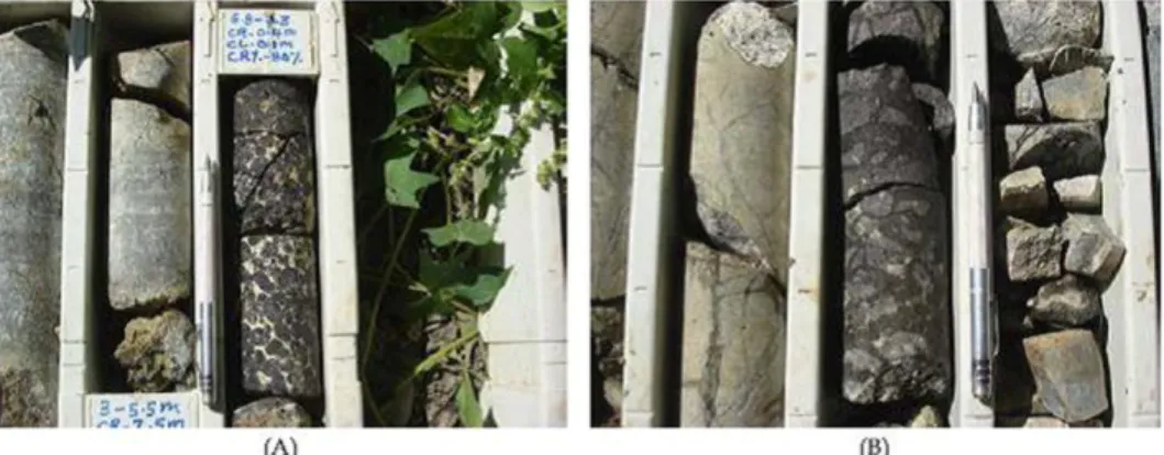 Fig. 7. Photographs of leopard texture podiform chromitite (A) and massive chromitite (B) in BDH-05