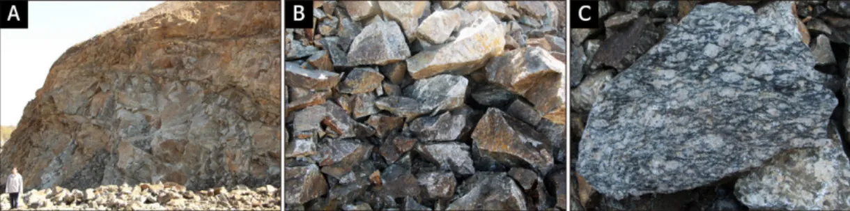 Fig. 16. Microphotographs showing the augen gneiss (A to C) and X-ray powder diffraction patterns of augen gneiss (D) of the Deokjiri quarry
