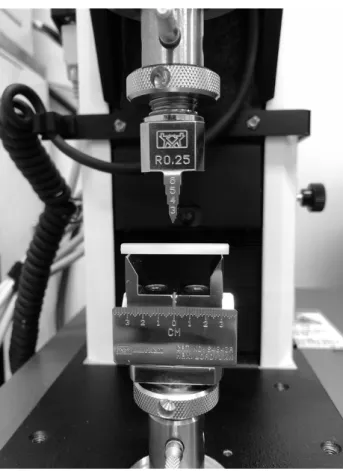 Figure 3.  Specimens placed on the support span for three- three-point bending strength measurements