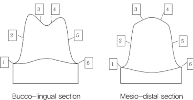 Table 2.  Mean values and standard deviations of gap at  each measuring area